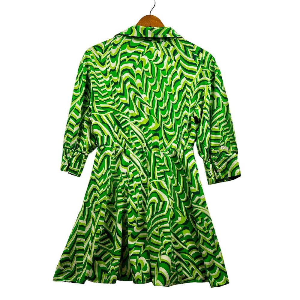 Zara Retro Swirl Shirt Dress Green White Mod Print Mini Summer Dress Sz SMALL - Picture 4 of 7